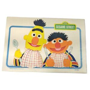 Vintage CTW Seasame Street Bert and Ernie Vinyl Placemat Muppets Activity Sheet